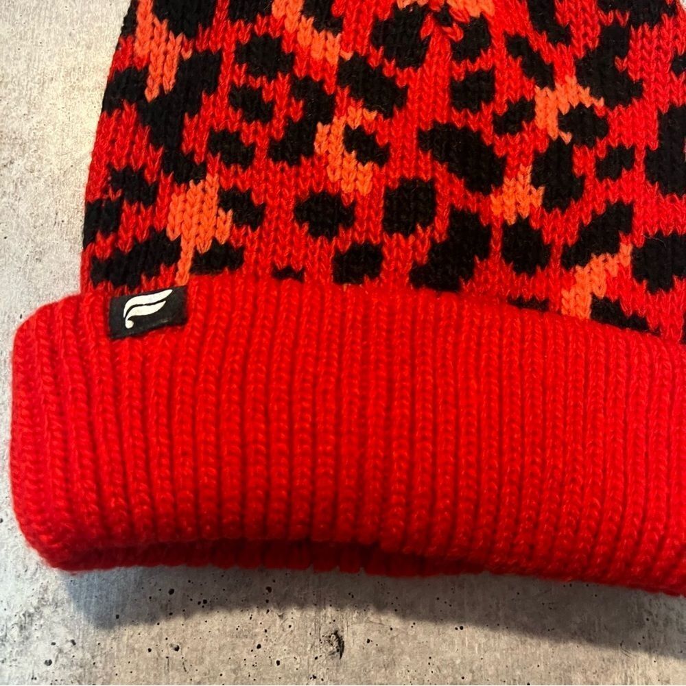 Fabletics Red Cheetah Print Beanie Winter Hat - image 3
